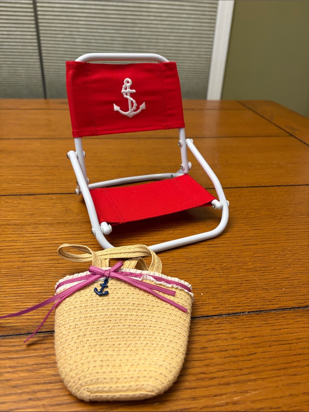 American Girl Red Nautical Anchor Mini Folding Chair and bag